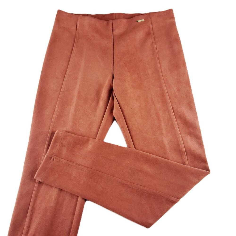 Tahari Pull-On Skinny Ankle Pant Women's Size Small Burnt Terra Cotta Faux Suede